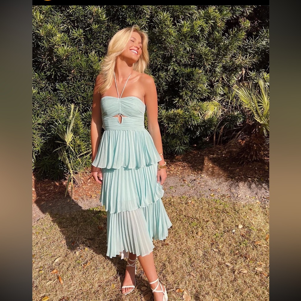 “Pleated Chiffon Midi-Dress”